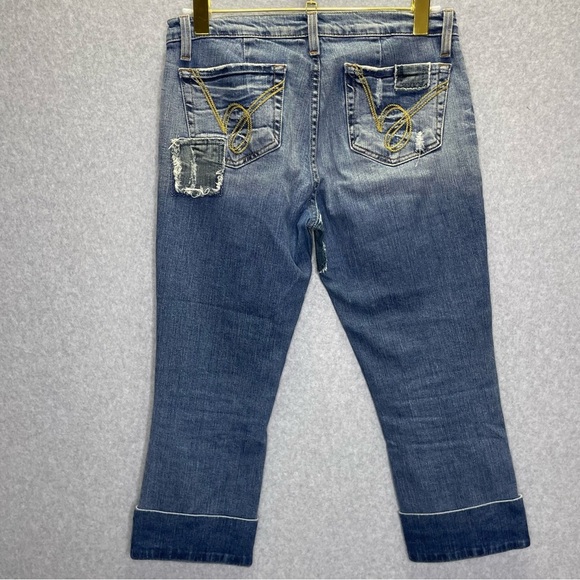 Bebe Y2K Patchwork Rolled Hem Heavy Stitching Cropped Capri Jeans - Picture 5 of 6